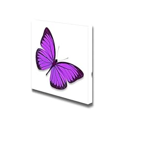 Canvas Prints Wall Art - Beautiful Flying Purple Butterfly on White Background | Modern Wall Decor/Home Decoration Stretched Gallery Canvas Wrap Giclee Print & Ready to Hang - 12" x 12"