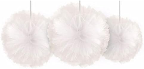 White Tulle Large Fluffy Pom Pom Decorations (3ct)