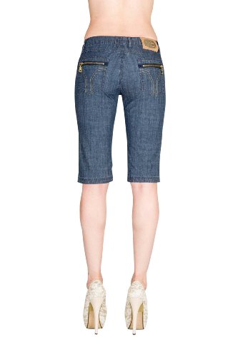 VIRGIN ONLY Women's Slim Fit Stretch Denim Bermuda Shorts (118 Denim, Size L)