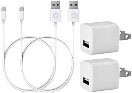 iPowerdirect Wall Chargers Plus 3' 8 Pin USB Cables Data Sync Charge for iPhone Se 5 5S 5C 6 6S Plus, Ipod Touch 5, Nano 7Th Fit All Case Cover - 2 Piece