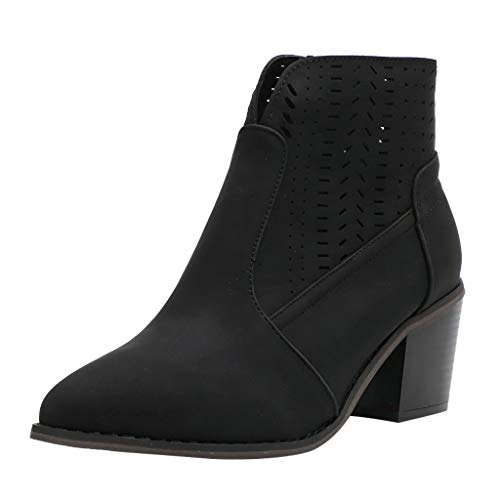 TnaIolral Ladies Boots Heels Solid Hollow Out Vintage Leather Ankle Short Shoes (US:10.5, Black)