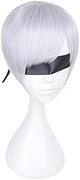 Straight High Temperature Fiber woman girl game mixed white 30cm 16"cosplay wig 2b 9s hair Heat resistance fibre synthetic (9S)