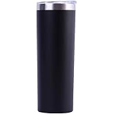 20 oz Powder Coated Cup Double Wall Stainless Steel 20oz Skinny Straight Tumbler with Lid: Black