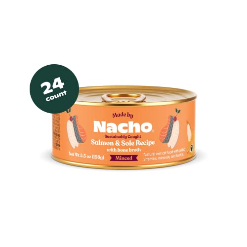 MADE BY NACHO PREMIUM MINCED WET CAT FOOD WITH HYDRATING BONE BROTH 5.5OZ (24 PACKS) (SUSTAINABLY CAUGHT MINCED SALMON & SOLE)