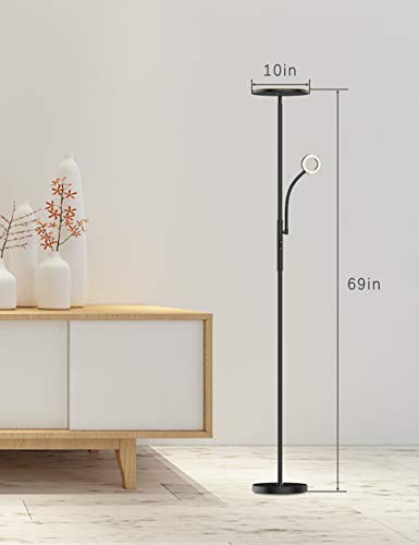 LED Floor Lamps - Standing Lamp with Flexible Gooseneck Reading Light, 2400 Lumens Full Range Dimmable with 3-Color Temperature for Living Romm, Bedroom, Office - Thumbnail 6