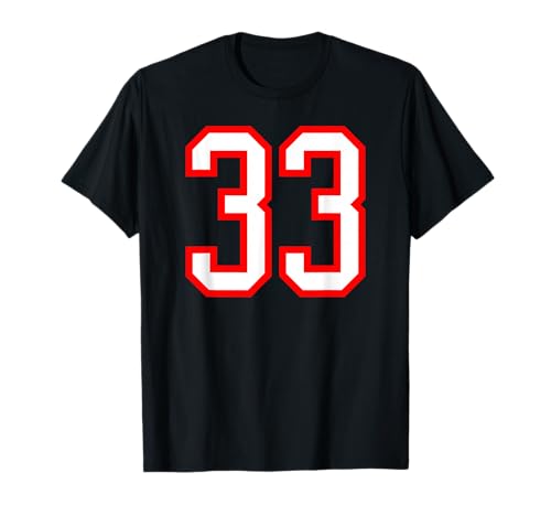 White Red Sports Team Number 33 T-Shirt