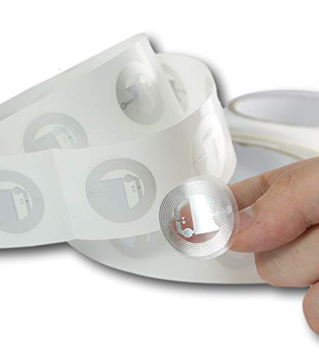 10 X NFC Tags | NXP Chip NTAG216 | 888 Bytes Memory | Round Transparent self-Adhesive Labels | High Scan Strength with Ultra Slim Design | Strong Glue
