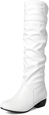 SungtinWomen's Faux Leather Knee High Flat Slouch Boots