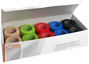 Wero Swiss® Elastic Self Adhesive Bandage Wrap, Self Adherent & Latex Free Sports Wrap for Knee, Wrist, Ankle Sprains, Swelling & Other Injuries, First aid, Vet Tape, 2 inch x 5yd (10 Pieces)