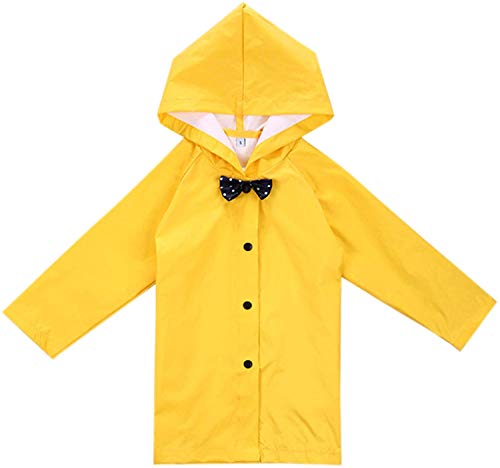 Flashing boy Age 2-10 Years Kids Hooded Button Down Long Jacket Bow Rainwear Lightweight Raincoat (Yellow, Age9-10years) - Thumbnail 7