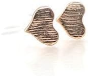 Tiny Heart Studs, Invisible Clip On Earrings, 6mm Brushed Rose/Gold-Tone