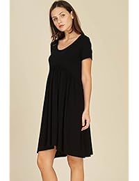 Annabelle - Mini vestidos de manga corta con bolsillos para mujer, cuello redondo, cintura imperio