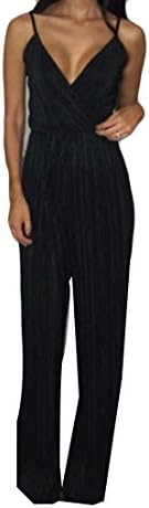 CrazyDay Womens Deep V-Neck Off Shoulder Jumpsuits Rompers Black M