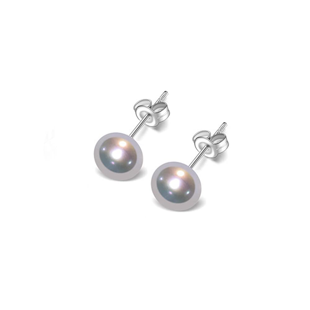 TreasureBay Classic Women's Pearl stud Earrings size 7-8mm colour: Pink/White/Black/Grey/Purple (Grey)