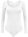 BEKDO Womens Basic Solid Long Sleeve Scoop Neck Bodysuit with Stretch-M-WHITE