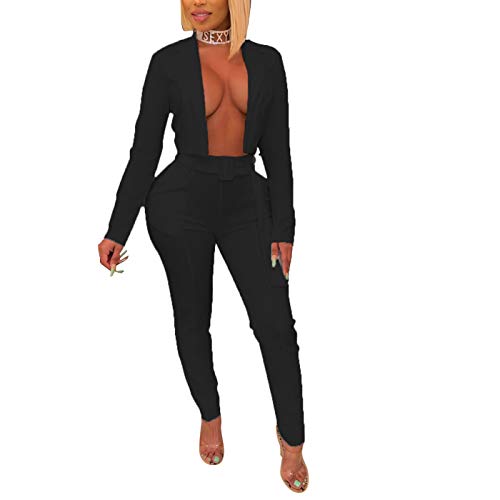 Women's Blazer Suits Long Sleeve Blazers with Long Pants Suiting Blazers Jacket Uniform 2-Black Small - Thumbnail 3
