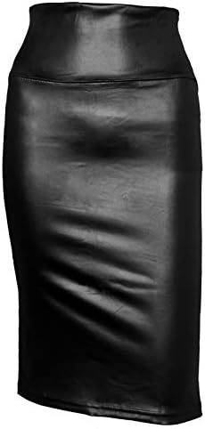 TOOTO Women's Faux Leather Stretchy Pencil Skirt Premium Stretch Office High Waist Below Knee Length Midi Bodycon Skirt