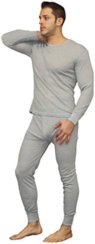 Moet Fashion Men's Soft 100% Cotton Thermal Underwear Long Johns Sets - Waffle - Fleece Lined (X-Large, Grey)