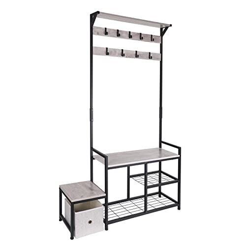 HOMEKOKO Coat Rack Shoe Bench, Hall Tree Entryway with Sitting Bench