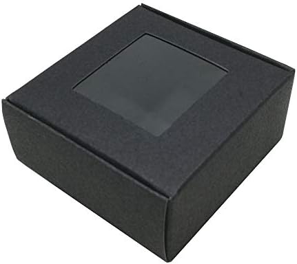 30pcs Candy Chocolate Small Cake Cosmetics Packaging Boxes Wedding Party Small Gift Jewelry Kraft Paper Box with Window Handmade Soap Wrapping Paperboard Boxes (Black, 7x7x3cm)