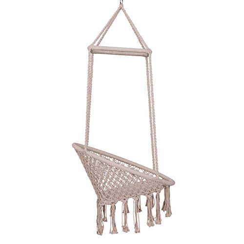 Outsunny Hängesessel Hängeschaukel Schwebesessel Hängestuhl Vintage Ethno wetterfest UV-beständig Baumwolle + Metall Beige Ø80 x H150 cm bis 100 kg – Bild 7