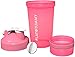 Flat Tummy Protein Shaker Bottle with Powder Storage - Pink Blender Bottle Shaker 20oz - Protein Mixer with Protein Shaker Ball - Cute Shaker Bottle for Women - Preworkout Bottle