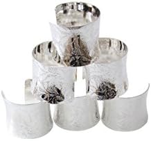 Win Dynasty Napkin Rings Embossed with A Design of Roses,Set of 12 (Sliver and Gold) (Sliver)