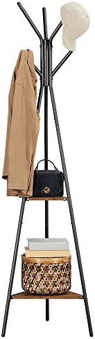 Cabide, cabide, cabide, chapéu e cabide, estilo industrial, com 2 prateleiras, para roupa, chapéus, saco, castanho rústico e preto RCR16BXV1