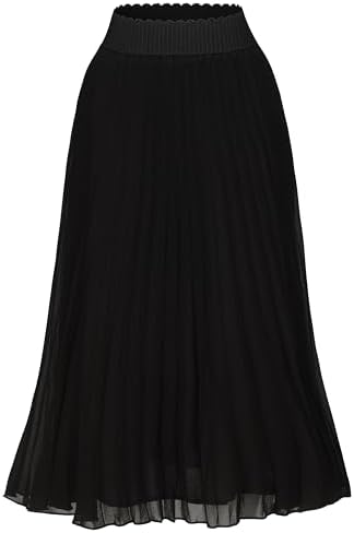TEERFU Women's Chiffon Pleated Skirts Elastic High Waist A Line