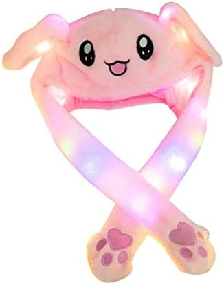 Heylas Plush Bunny Hat Funny Cute Rabbit Hat, Moving Ear Hat Control Ear, Funny Bunny Cartoon Warm with Colorful LED Light Toy Hat Cartoon Animal Plush Toys Hat Pink