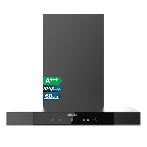 Cecotec Cappa Aspirante a T 60 cm Bolero Flux TT 609500 Slim Dark Inox A+++. Aspirazione 829,5 m³/h, Controllo Gestuale e Doppio Booster, Filtri Lavabili, Classe A+++, Sensore di Calore