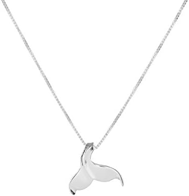 Sterling Silver Curved Whale Tail Pendant Necklace