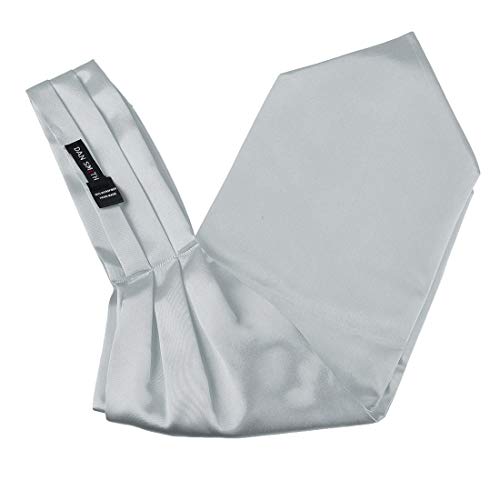 Silver Ascot Cravat Tie For Men Handkerchiefs Satin Solid Self Formal Cravat Scarf Hankies Evening Dan Smith Drc1E01H Silver