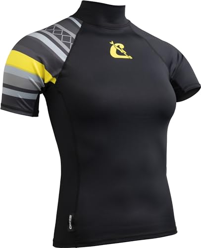 Cressi Shield Lady Rash Guard Short/SL Black Yellow- Rash Guard Short Sleeve Protective for SUP and Water Sports, Black/Yellow, XXS/0, Womans