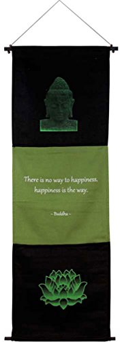 Happiness is the Way Cotton Banner by Imprints Plus 17” x 47” Inspirational Wall Sign Includes 2 Worry Stones in Pouch, Mounting Hardware and Instructions (57454)