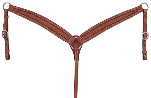 Tough-1 Premium Leather Tapered Breastcollar – Barbed Wired Tooled