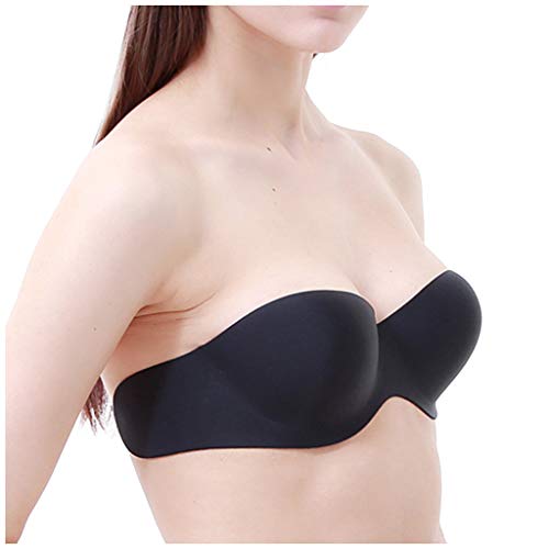 Fine Women Bra Closed and Adjusted Seamless Bra Invisible Strapless Adhesive Bra,Adjustable Traceless Bra Invisible Chest Sticker,Soft and Breathable (Black, D)