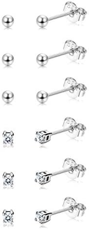 Sllaiss 6 Pairs Set, 925 Silver, Cute, Women’s, Small Stud Earrings, Zirconia, Single Earring, Accessory, Stylish, Women’s, Hypoallergenic Metal, Earrings, Jewelry, sliver