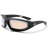 Choppers Mens Biker Padded Motorcycle Goggles Glasses - Several Lens Colors Available! (Black - Amber Lens)