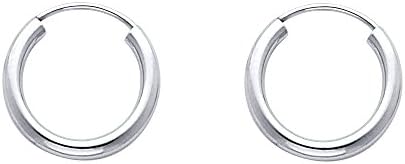 14k White Gold 2mm Thickness Endless Hoop Earrings - 9 Different Size Available
