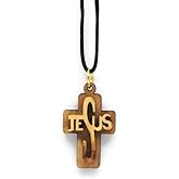 Wooden Cross Necklace, Olive Wood Cross Necklace Hand Carved in the Holy Land with Jesus Name Carved in the Middle, Wooden Cross Necklace for Men, Religious Jewelry for Women Catholic