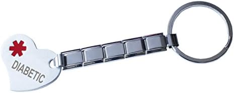 9mm Italian Charm Stainless Steel Diabetic Diabetes Medical Alert Key Chain