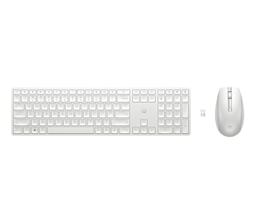 HP 650 kabellose Tastatur und Maus Bundle, 20 programmierbare Tasten, QWERTZ Deutsches Layout, 4.000 DPI, USB Dongle, 3 Tasten, Scrollrad, Weiß