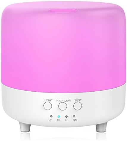 Essential Oil Diffuser, 500ml Aromatherapy Diffuser for Essential Oils Cool Mist Humidifier Oil Diffuser with Adjustable Mist Mode, 4 Timer Setting, 7 Color Changing Lights, Waterless Auto Shut off