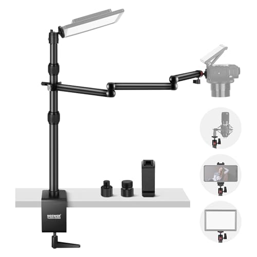 NEEWER Teleskop Kamera Tischhalterung Tischhalterung mit dreiteiligem Klapparm 1,2m mit Telefonklemme Kugelkopf für LED Licht Mikrofon TL253A+MH022