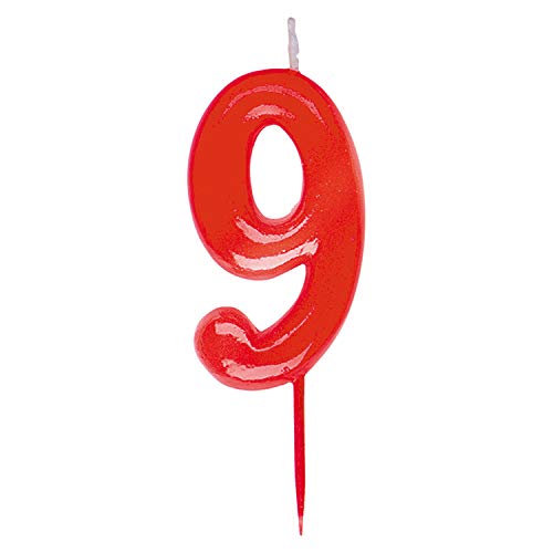 Dekora - Candele di Compleanno Numero 9 - Candela di Colore Rosso