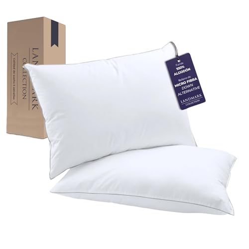 Landmark Collection - Almohadas de Lujo 100% Algodón - Paquete de 2 - Tamaño Standard Matrimonial - Almohadas Hoteleras - Firmeza Suave y Envolvente - Cama Matrimonial Individual