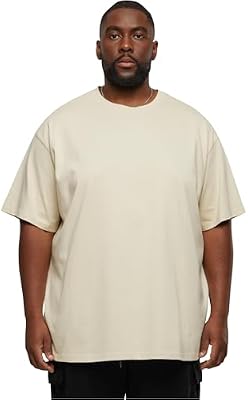 T-shirt básica de manga curta, gola redonda normal, algodão grosso, comprimento normal, oversized, homem, moderna, cor bege, tamanho S