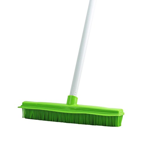 Carpet Broom Extra Long Handle Soft Bristles Rubber and Squeegee Edge