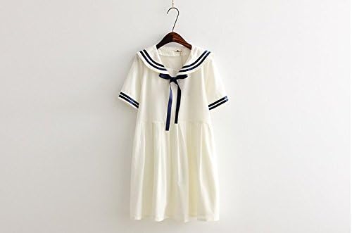 Amazon ユゴウ Yougao レディース 森ガール ワンピース 長袖 春秋 シャツワンピース 冬 セーラー襟 かわいい 蝶 び 白 青ワンピース 膝丈 大きいサイズ シャツ ワンピース 大人 学生 ホワイト ワンピース チュニック 通販